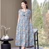 Vestido de seda de algodón para mujeres de mediana edad y mayores, de moda, suelto, de talla grande, ropa de mujer, nueva prenda exterior de verano, falda con textura sumergida para cubrir la carne.
