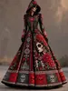 2026 Nuevo Vestido con Capucha de Fiesta para Mujer de Halloween Patrón de Atmósfera de Fantasma Bruja Vestido Largo de Falda Amplia