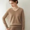 Suéter de cachemira pura para mujer, jersey de punto sin costuras con cuello en V, versátil y cálido, diseño de una sola pieza