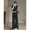 Conjunto Esportivo Casual Shanlida Di, Fresco e Chique, para Mulheres, Estilo Primavera/Outono, Moletom de Manga Longa de Alta Qualidade, Calça de Cintura Alta Wide Leg