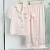 2025 Verano Nuevo Jacquard Pantalones de Manga Corta Pijama para Mujer Solapa Ultradelgado Casual Seda de Hielo Pijama de Mujer