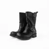 Nuevas botas de caballero retro con hebilla de cuero desgastado, caña alta, tacón grueso, bloques de color, plisadas, 2026, efecto lavado de color, punta redonda, botas largas para otoño e invierno