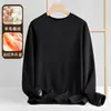 Camiseta Base de Lana de Doble Cara de Peso Pesado para Hombre con Cuello Redondo, Manga Larga de Color Sólido, Otoño e Invierno