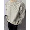 Roupa de outono e inverno: moletom oversized listrado com gola redonda para homens, top casual soltinho para casais