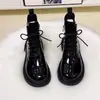 Botas Martin de suela plana, piel suave para mujer, colección otoño/invierno 2026, diseño de charol de moda, botines de doble cremallera, forrados de felpa para abrigar, botas de algodón para mujer