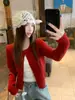 Estilo Novo de Outono Blusa Cardigan Vermelho Tricô Feminino Novo Casaco Suéter de Trança Casaco Roupa de Início de Outono