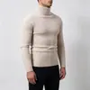 Otoño Invierno Nuevo Suéter de Punto Trenzado Ajustado de Cuello Alto para Hombre Moda Juvenil Casual Capa Base