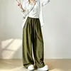 Calça feminina de cintura alta com cordão e perna larga, novo estilo de verão 2026, fluida, solta, modeladora, calça casual versátil de perna reta