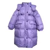 Jaqueta de Inverno com Penas para Crianças Coreanas Jaqueta de Penas Infantil Larga Acima do Joelho Longa para Meninas Bebê 90 Penas de Pato Branco Roupa de Inverno Tendência