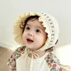 Gorro de Bebé Estilo Primavera y Otoño con Ribete de Encaje Gorro de Princesa Dulce y Lindo para Bebé Niña Algodón Puro con Cordones Gorro Cortavientos con Protección para las Orejas