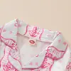 Pijama de Niña para Verano con Estampado de Moños Ropa de Casa de Dos Piezas Ropa Infantil de Manga Corta con Cuello