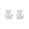 Brincos de Renda Vazada Cravejados com Diamantes em Prata S925 para Mulheres, Simples, Modernos, Personalizados, Luxo Leve e Exquisitos Brincos Semicírculo Vazado em Forma de C 8460A