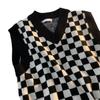 Primavera y Verano Nuevo Chaleco Tejido para Mujer a Cuadros con Cuello en V Top Estilo Holgazán Suéter Chaqueta Superpuesta