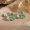 Brincos de Flores Esmaltadas Listrados Elegantes de Luxo Leve de Venda Quente Transfronteiriça com um Toque de Alto Padrão, Brincos Florais de Aço Inoxidável Modernos e Versáteis