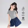 Tutu Elefantito ropa infantil camiseta de manga corta para niñas 2026 verano nuevo estilo infantil falso dos piezas manga corta súper lindo atuendo de verano