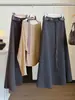 Saia marrom retro de cintura alta para mulheres, novo design de outono, cintura alta, modeladora e fluida, saia longa em A
