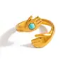 Anillo Transfronterizo Nuevo de Acero Inoxidable, Diseño de Moda y Lujoso, Anillo con Piedra Natural en la Palma Chapado en Oro de 18 Quilates