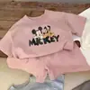 Traje de Shorts de Manga Corta para Bebé de Estilo Nuevo de Verano para Hombres y Mujeres, Casual Estilo Coreano, Lindo, Dibujo Animado Mickey Conjunto de Dos Piezas