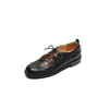Zapatos Bajos de Cordones Calados Hechos a Mano para Mujer en Cuero Suave, Estilo Británico, Tacón Bajo, Mary Jane, Punta Redonda, Planos
