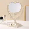 Espejo de escritorio retro de estilo europeo de doble cara, espejo de tocador de princesa para niñas, adecuado para dormitorios de estudiantes, giratorio para retoques y aplicación de maquillaje
