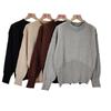 Chic Coreano Otoño Nicho Elegante Cuello Redondo Diseño de Cremallera Holgado y Versátil Prendas de Punto de Manga Larga Prendas de Punto de Color Puro para Mujer