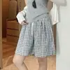 Shorts a Cuadros y Rayas de Color Contrastante para Mujer, Nuevo Estilo de Verano, Cintura Alta, Adelgazantes, Pantalones de Cinco Puntos de Pierna Ancha, Pantalones Deportivos Sueltos de Seda Helada