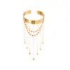Pulsera de Brazo Europea y Americana de Corazón Ancho Transfronteriza, Pulsera de Brazo de Cadena Única Lisa Dorada con Borla, Cadena de Brazo Abierta Dulce y Romántica al por Mayor