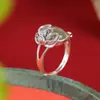 Yuebao Joyería Jade Hetian Natural Plata de Ley S925 Jade de Agua Clara Libélula Flor de Loto Cabujón Anillo de Moda Tendencia Nacional Venta al por Mayor