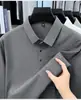 Camisa polo masculina de alta qualidade para primavera e outono, estilo business casual, com gola de lapela, elástica, respirável, manga longa, modelagem slim