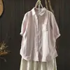 Única y hermosa, camisa súper elegante, novedad verano 2026 para mujer, rosa, mezcla de algodón y lino, cuello camisero, blusa juvenil y a la moda de manga corta