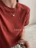 Camiseta de Algodón Elástico de Manga Corta Verano 2024 / Escalera Estilo Coreano para Mujer Hombro Holgado Casual Manga Enrollada Cuello Redondo Top Básico