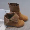 Botas de Cano Médio Merlot Forradas com Lã para Meninas Estilo Coreano 2025 Inverno Novo Estilo Botas para Meninas Solado Macio para Bebê Botas de Algodão de Uso Duplo