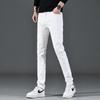 Pantalones blancos de hombre a la moda, versátiles, ajustados, pitillo, Otoño Nuevo estilo coreano, casuales, elásticos, pantalones de mezclilla