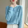 Cárdigan de Punto Trenzado con Cuello Redondo de Terciopelo Andy para Mujer, Suéter Bordado Holgado de Moda, Chaqueta de Punto Versátil de Color Sólido