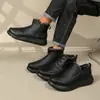 Botas de Invierno Populares de Mínima Transpiración para Hombre, con Forro de Lana Añadido y Suelas Blandas Engrosadas, Botines Casuales para Personas de Mediana Edad y Mayores, Botas de Piel Antideslizantes y Cálidas