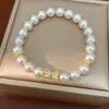 Pulseira Redonda Elástica de Pérolas com Zircônias Incrustadas, Pulseira de Nicho de Luxo Leve, Simples e Elegante, Sensação de Alta Qualidade, Joia Versátil