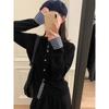 Cardigan de Tricô Botonê Falso Duas Peças para Mulheres, Suéter Patchwork Xadrez Primavera 2026, Cardigan Casual Chic Preguiçoso