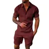 Comercio Transfronterizo Moda Tallas Grandes Cremallera Malla Camisa Polo Traje Impresión Digital 3D Ajustado Conjunto de Dos Piezas para Hombre