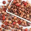 Padrão de Grânulos de Madeira Natural com Furo Grande Impresso Transfronteiriço Balde Grânulos Redondos Grânulos de Madeira Pintados Retrô Pulseira DIY Acessórios de Joias