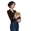 Suéter de cuello medio abierto estilo francés para mujer, nueva moda otoño e invierno 2025, elegante camiseta básica, top de manga larga ajustado
