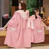 Camisola Feminina Outono e Inverno Espessada com Forro de Lã Coral Fleece Longa Pijama Infantil Camisola de Menina 2024 Flanela Roupas de Casa
