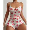 Nuevos Shorts con Tirantes Sexy Lazo Estampado Multicolor Seda de Leche Traje Ropa Cómoda para el Hogar Fábrica