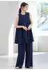 Traje sin mangas estilo gofre, suave y elegante, para mujer, de verano, holgado, adelgazante, con caída, pantalones de pierna ancha, conjunto de dos piezas