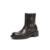 Hebilla de Cinturón Moderna para Viajeros Botas Chelsea de Piel de Vaca Otoño/Invierno 2025 Tacón Medio Grueso Versátiles Punta Redonda Botines de Piel Genuina para Mujer