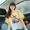 Camiseta de Manga Corta Estilo Universitario Patchwork Cuadros Amarillos Bloques de Color para Mujer, Nuevo Popular de Verano 2026 Top de Alta Gama de Moda
