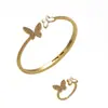 Moda Transfronteriza Europea y Americana Exquisito Conjunto de Anillo y Pulsera Completa de Diamantes Mariposa Madreperla Abrible Joyería de Mano de Pulsera de Lujo Ligero de Gama Alta