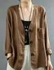 Chaqueta Cardigan de Lino Japonés para Mujer Holgada Talla Grande Delgada Capa Exterior Top de Algodón Lino Casual Versátil Tres Botones