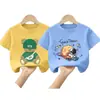 Camiseta de Verano de Algodón Puro Estilo Coreano de Moda para Niños de Manga Corta, Estampado de Bebé Niño, Nuevo Modelo 2026 Ropa de Verano para Niños