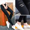 Leggings al por mayor agujero negro lápiz ajustado cintura alta adelgazante nueve puntos primavera y otoño pantalones de mujer una generación de cabello