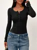Otoño Invierno 2026 Amazon Wish Nueva Ropa de Mujer Transfronteriza Europea y Americana Camiseta de Manga Larga Color Sólido Botón Temperamento Top Mujer